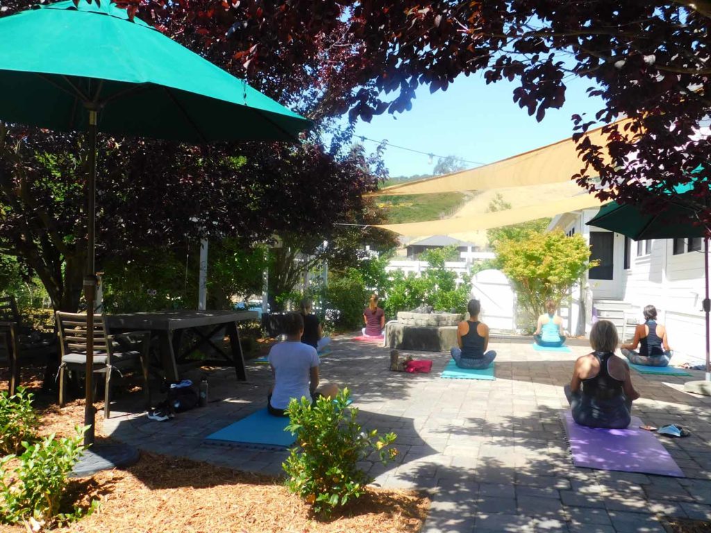 yogis practicing at the outdoor yoga studio in Petaluma